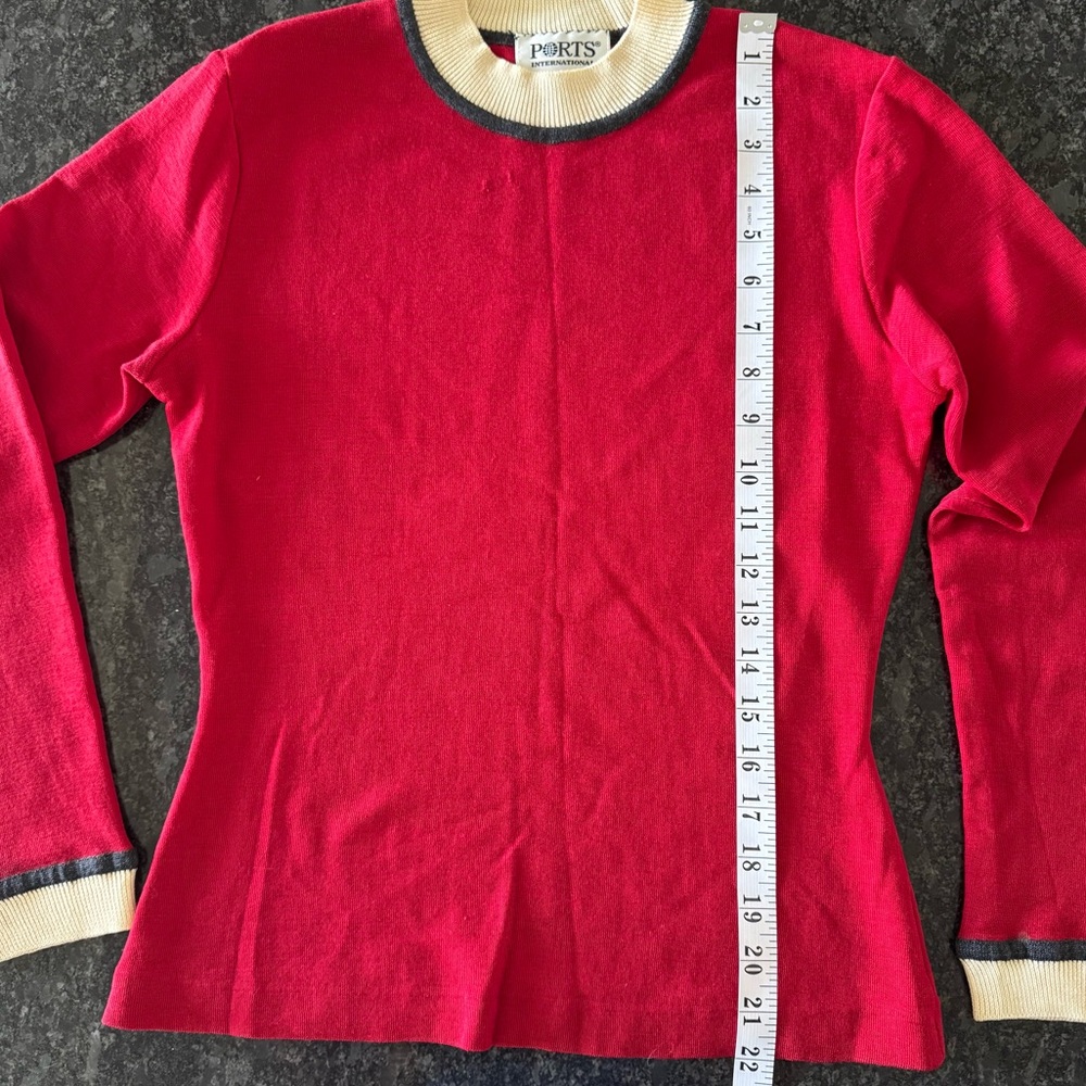 Vintage Ports International Wool Knit Top, Red Long Sleeve Preppy Luxe Classic S - Picture 5 of 8